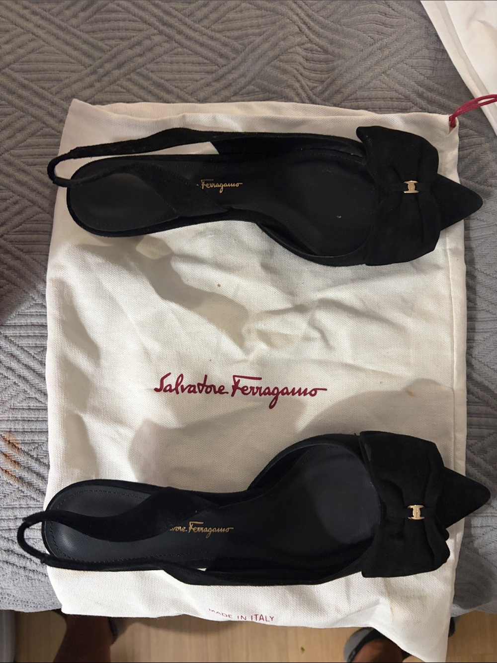 Salvatore Ferragamo Black Bow Slingback Pumps
